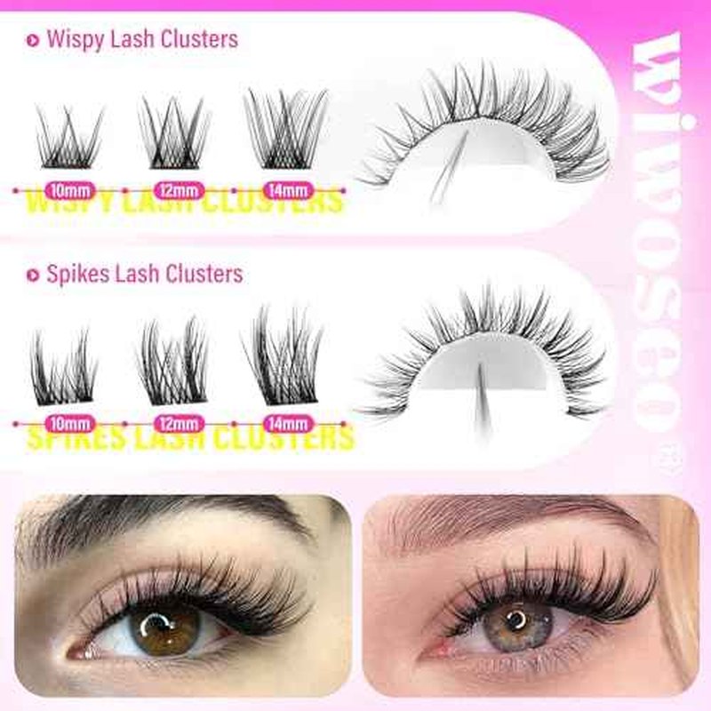 wiwoseo Wispy Lash Clusters Natural Eyelash Clusters Eyelash Extensions Clusters Lashes Natural Lash Extensions Lashes Clusters Lashes 2 Styles Pesta?as Postizas Naturales for Beginners (10-14MM)