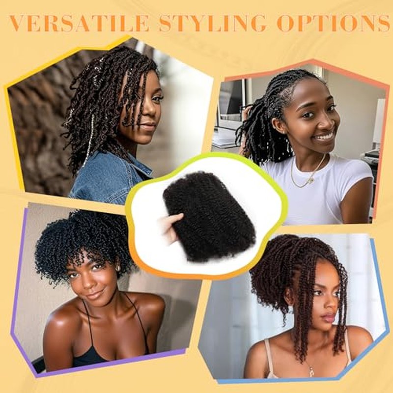 Afro Kinkys Bulk Human Hair 20Inch 60g/pack 100% Natural Black Human Hair For Making Micro Locs, Twists, Braids, Dreadlocks Extensions, Locs Repair, Crochet Braiding Hair