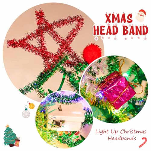 CASDRE Christmas Light up Headband Green Red Snowflake Hair Hoop Xmas Gift Sparkly Hair Accessories for Women and Girls