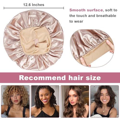 4Pcs Satin Bonnet Silk Bonnet, Hair Bonnet for Sleeping, Elastic Wide Band Silk Sleep Cap, Soft and Breathable (Black Red Purple Gold)