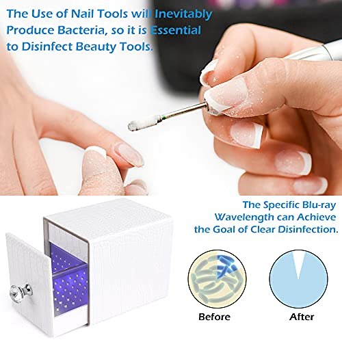Yokilly Nail Drill Bit Holder,Blue UV Light Box for Grinding Heads Dustproof Stand Displayer Acrylic 48 Holes Nail Salon Organizers Manicure Tools with USB Charging(Not Inlcude Drill Bits)