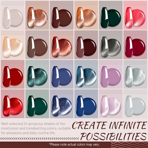 ABAC Solid Cat Eye Gel Nail Polish Palette - Hema-Free Magnetic Winter Shades Chestnut Red,Emerald Shimmer w/Pro Magnet & Brush Christmas Party Nails,LED/Lamp Curing,Long-Lasting Gift Set