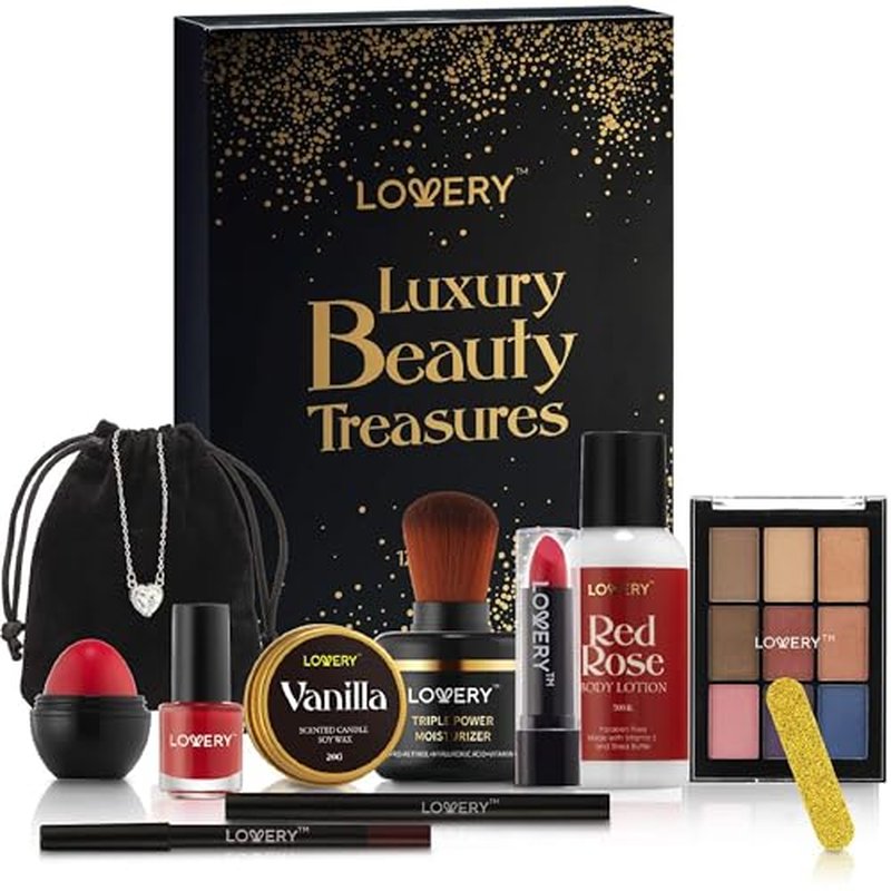 Christmas Gifts from Daughter, Birthday Gifts for Her, Beauty Treasures 12 Day Makeup Gift Set - Birthday Gift Box With Women's Skincare and Makeup Surprises - Gifts for Women with Unique Surprises