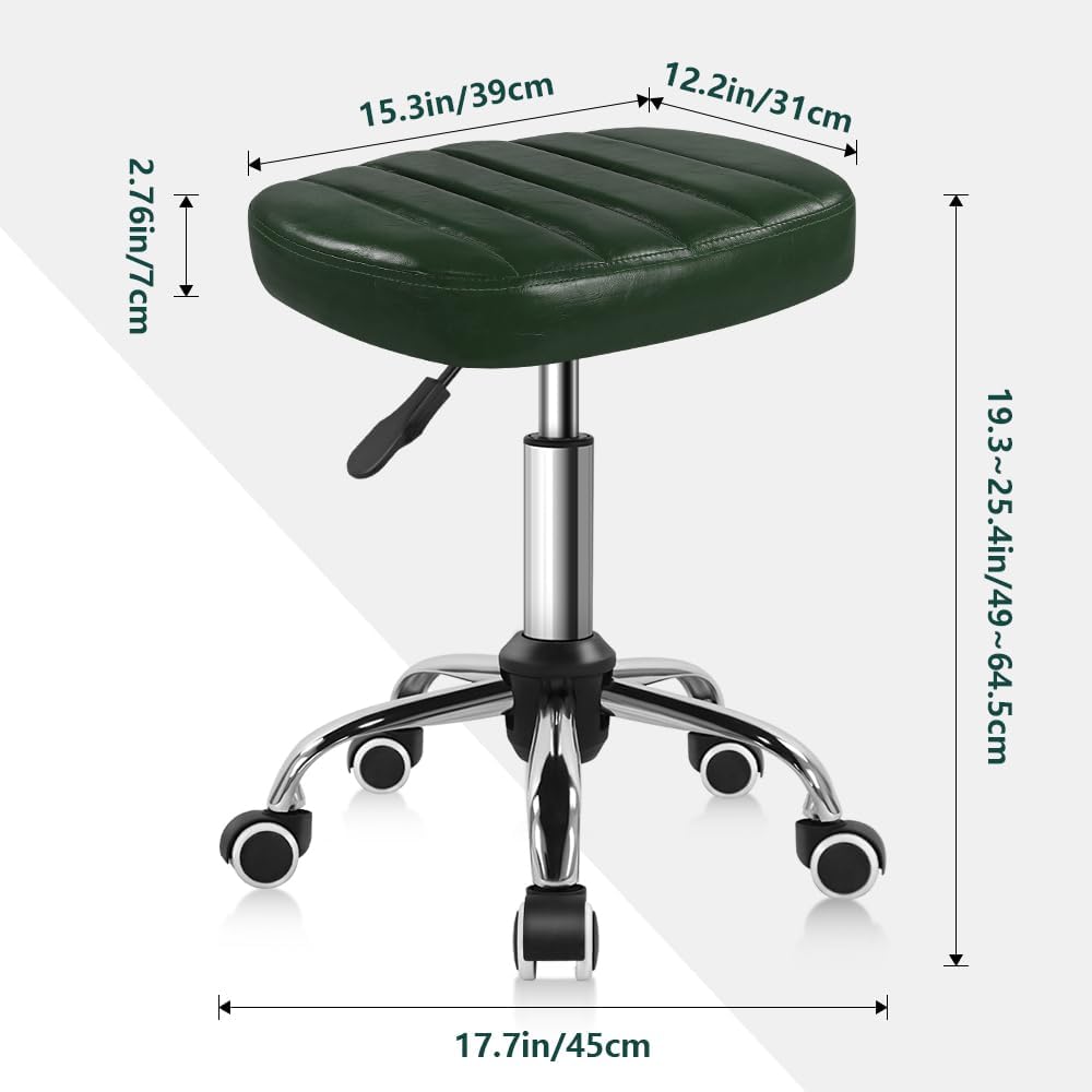 Minimalist Square Swivel Stool - Height-Adjustable Rolling Chair for Work, SPA & Massage | Green