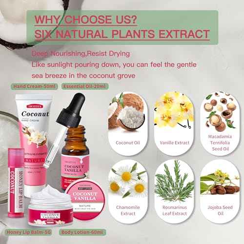 Gifts for Women,Birthday Gifts Friendship Gifts for Women,Travel Size Coconut Vanilla Spa Gifts for Her Mom Sister Friends,Unique Gift Set Ideas for Woman