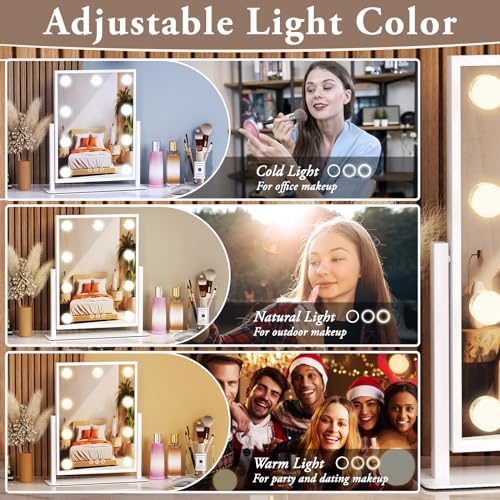 Vanity Mirror with Lights, Lighted Makeup Mirror Hollywood Makeup Mirror with 9 Dimmable Bulbs and 3 Color Lighting Modes, Smart Touch Control, 360¡ÆRotation