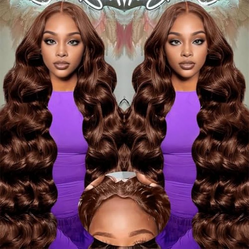 22 Inch Chocolate Brown Lace Front Wig Human Hair 9x6 Brown Glueless Wigs Human Hair Pre Plucked Pre Cut 220 Density Wear and Go Glueless Wig with Baby Hair Brown Body Wave Wig for Women