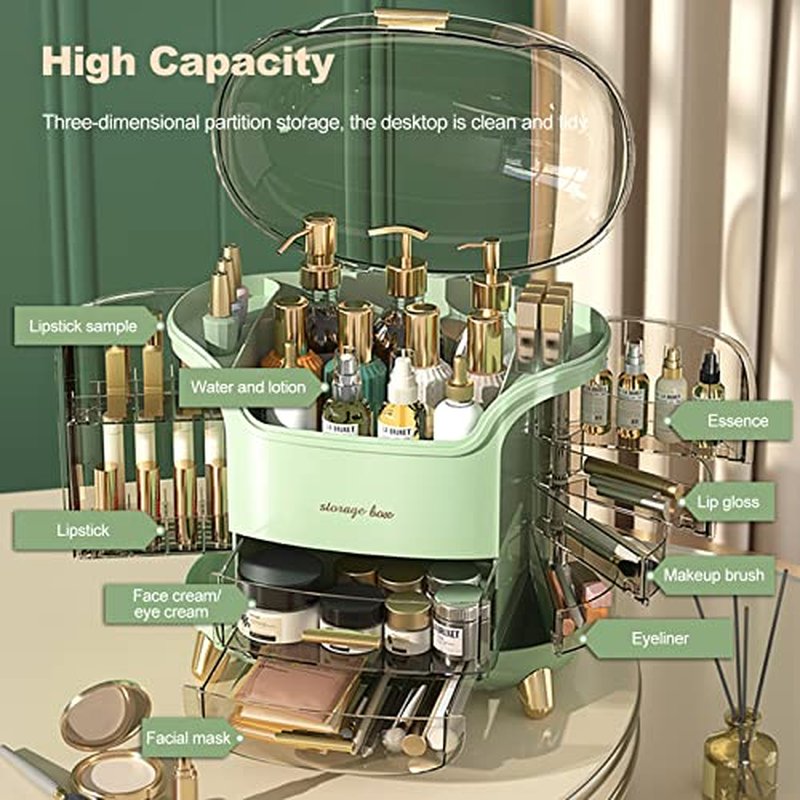 Ergocar Portable Light Luxury Series Multi-Function Lipstick, Make Up Box Dustproof Cosmetics Skin Care Products Storage, Jewelry Organizer Case - Green