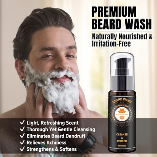 XIKEZAN Beard Kit for Mens Care Shaving & Grooming Sets w/Conditioner, Wash, Oil, Balm, Brush,Birthday Fathers Valentines Gifts for Men Him Dad Husband Boyfriend Christmas Gifts Mens Stocking Stuffers