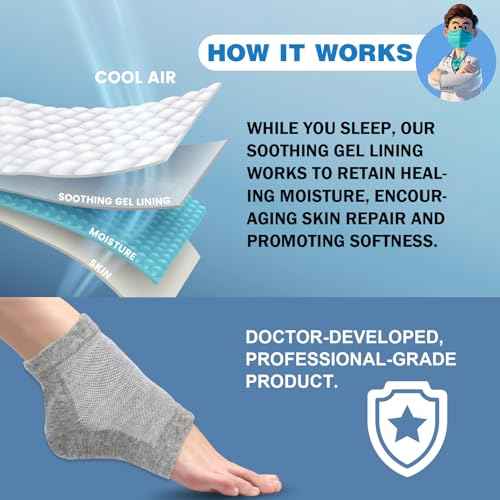 Moisturizing Heel Socks - 6 Pairs for Dry Cracked Feet, Toeless Gel Socks for Hydration and Repair