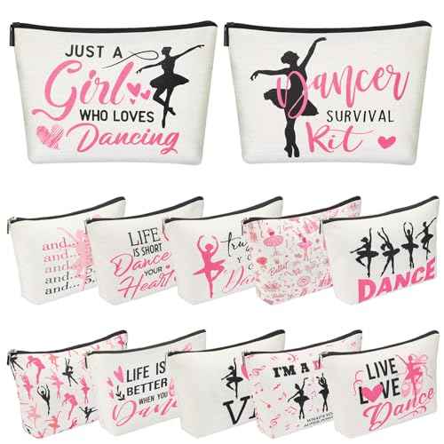 Silkfly 12 Pcs Dance Makeup Bag Ballet Cosmetic Bag Ballet Lover Gift Christmas Dance Party Favors Princess Party Favors Tutu Supplies Portable Toiletry Zipper Pouch for Women