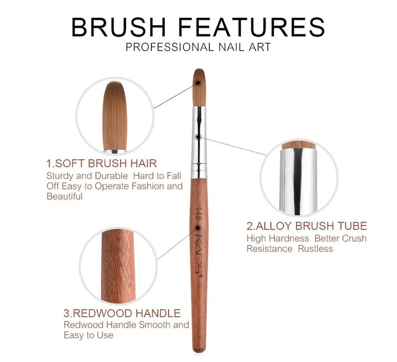 Kolinsky Sable Nail Brush | Professional Acrylic Nail Art Tool - Red Wooden Handle (Size 14)