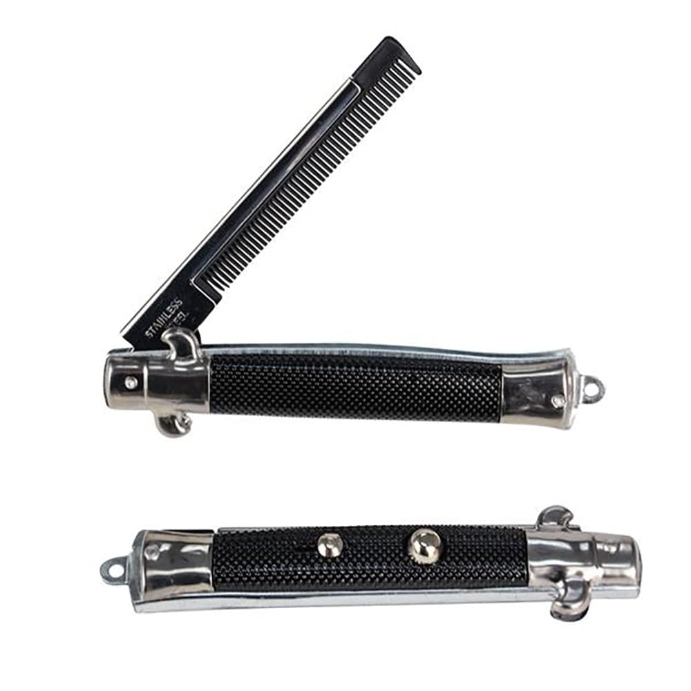 8-Count Folding Pocket Comb, Stainless Steel Beard Comb for Men, Switchblade Fine Tooth Mustache Combs Designed for Hair Salon Beauty Tool