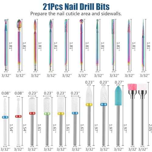 Depvko 21pcs Nail Drill Bits Sets, 3/32 Inch Cuticle Electric Nail File and Ceramic Acrylic Gel Nail Bit Kit, Acrylic Nail Art Tools, Carbide Remover Bits for Manicure Pedicure, Home Salon