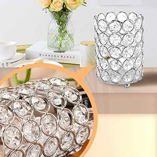 ShellKingdom Makeup Brush Holder, Clear Crystal Diamond Cosmetic Brush Storage Organizer Holder, Candle Holder for Wedding Christmas Birthdays Gifts Home Office Decor Dresser