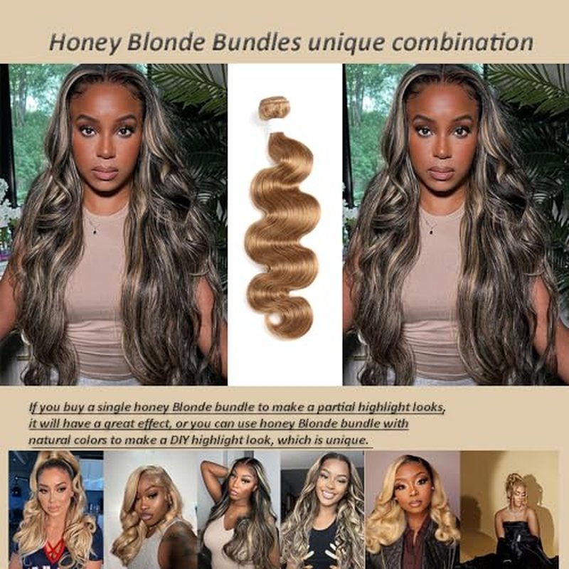X-TRESS #27 Body Wave Bundles Human Hair 18 Inch - 10A Honey Blonde Brazilian Extensions for Quick Weave Braiding