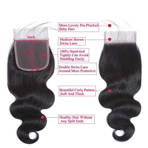 Body Wave Closure - 4x4 Brazilian Human Hair Lace Top | Natural Black, 18 Inch with Baby Hair