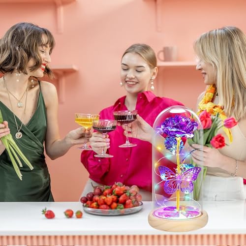 QUNPON Christmas Rose Gifts for Women Gifts Flowers for Women,Womens Gifts for Christmas,Birthday Gifts for Women,Purple Butterfly for Mom Grandma,Sister,Her,Wife,Valentines Day