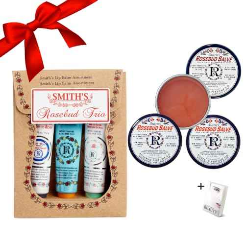 Smith's Rose bud Lip Balm Bulk- 3x0.5oz Premium All Purpose Lip Gloss Tubes & 3x0.8oz Lip Treatment Salve- Rosebud Trio Lip Balm Tubes for Plump Lips & Cracked Skin Care - Christmas Gift Set, EBook