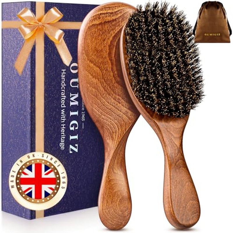 Boar Bristle Hair Brush Since 1965 British Craftsmanship, Handmade Natural Wooden Slick Back Hairbrush/Beard Brush, Pure Soft Bristles Gentle Detangling Women Men Kids Thin Fine Hair, Smooth & Shine