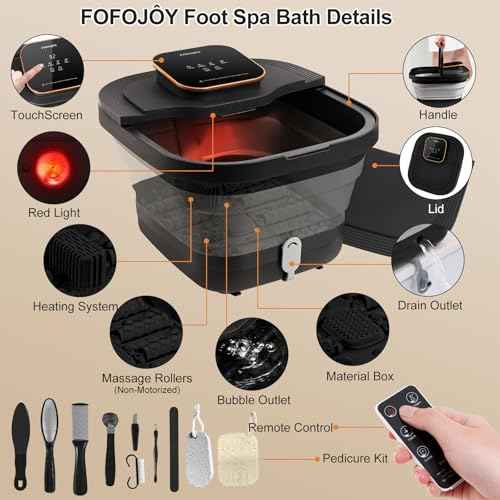 Collapsible Foot Spa Bath with Heat and Massage Roller, Bubble, Temperature Control, Remote Control, Foot Pedicure Kit, Pedicure Foot Spa