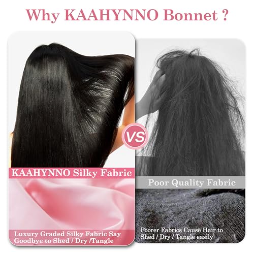 Tie Band Silk Satin Hair Bonnet for Sleeping Women Curly : Sleep Night Wrap Cap for Straight Wavy Coily Kinky Natural Hair Head - Pink