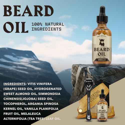 Striking Viking Beard Oil and Balm - Leave in Beard Conditioner - Tames, Styles, Softens, and Moisturizes Beards and Mustache - Made with All Natural and Organic Argan and Jojobo Oils, Vanilla