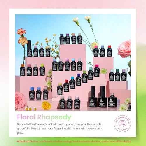 beetles Gel Polish Nail Set, 36 Colors Floral Rhapsody Collection Fall Orange Yellow Girly Sparkle Glitter Polish with 3Pcs Base Matte & Glossy Top Soak off Uv Lamp All Seasons Gifts for Her