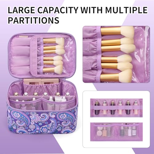 OCHEAL Makeup Bag - Portable Large Capacity Travel Cosmetic Case for Women with Handle and Divider Toiletry Organizer for Girls on the Go -Purple