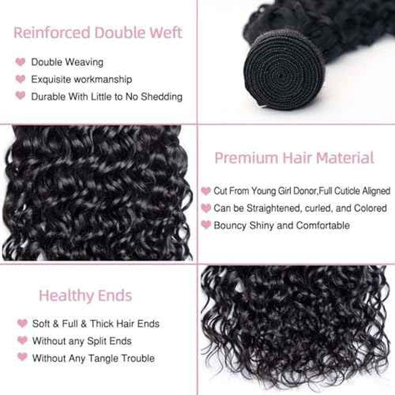 Curly Bundles Human Hair Water Wave 1 Bundle Human Hair 24 Inch 12A Grade 100% Unprocessed Virgin Remy Hair Weave Extension #1B Color