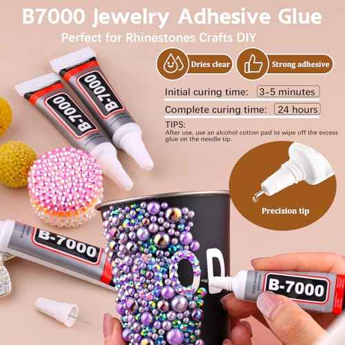 9000PCS Flatback Pearls and Pink Rhinestones for Bedazzling Kit, Pink White 3-10mm Resin Rhinestones Gems and Half Pearls for Crafting, Nail Art and Grad Cap Decor with B7000 Jewelry Glue