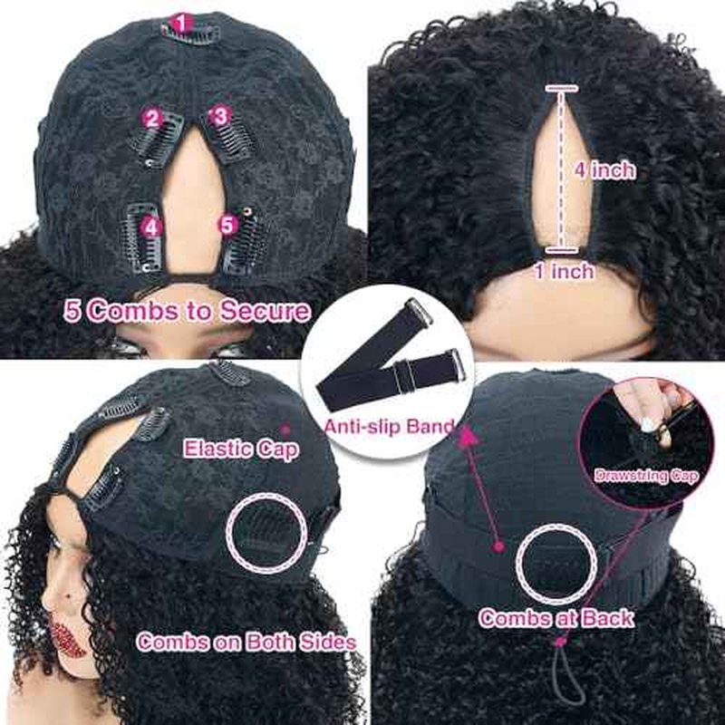 Glueless V Part Wigs Human Hair Afro Kinky Curly Upgrade U Part Wigs for Black Women Kinky Curly V Part Human Hair Wigs Full Head Clip In Half Wig 200% Density 26 Inch