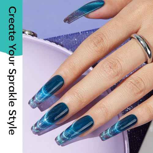 modelones Cat Eye Gel Nail Polish, 6 Colors Glitter Red Green Purple Blue Gel Polish Set with Magnet Sparkle Galaxy Series Nail Gel Polish Kit Soak Off Led Nail Art Manicure Salon DIY Gifts