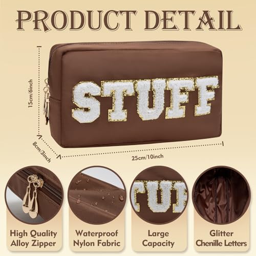 Preppy Makeup Bags Stoney Clover 4 Pcs Travel Organizer Patch Bag Large Varsity Chenille Letter Cosmetic Toiletry Preppy Stuff Cute Bags Portable Pouch Storage Purse Bag Set