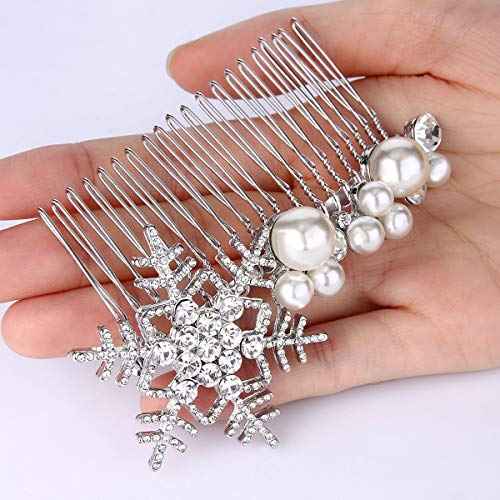 EVER FAITH Crystal Simulated Pearl Winter Snowflake Hair Side Comb Clear Silver-Tone
