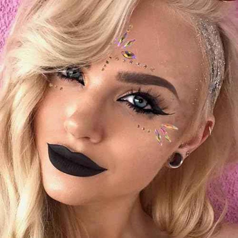 Mermaid Face Gems Stick Jewels for Women Cosplay Mermaid Halloween Club Eye Face Gems Stickers on Rave Party Gift for Kids Eye Face Jewels Temporary Tattoos Festival (Gold)