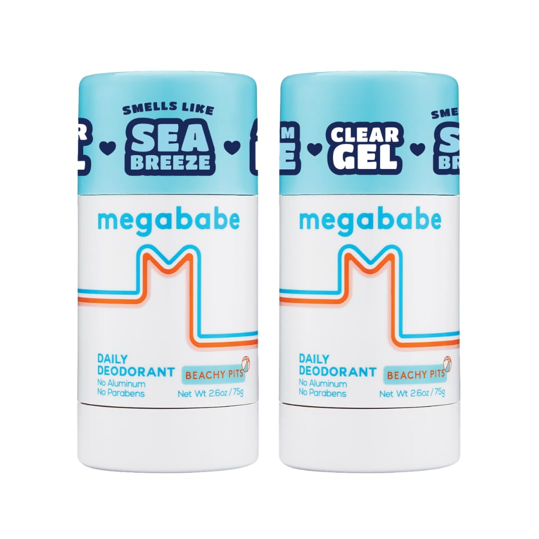 Megababe Daily Deodorant Beachy Pits | Summer and Hot Weather Essential | Aluminum-Free, Clear & Clean | 2.6 oz (Pack of 2)