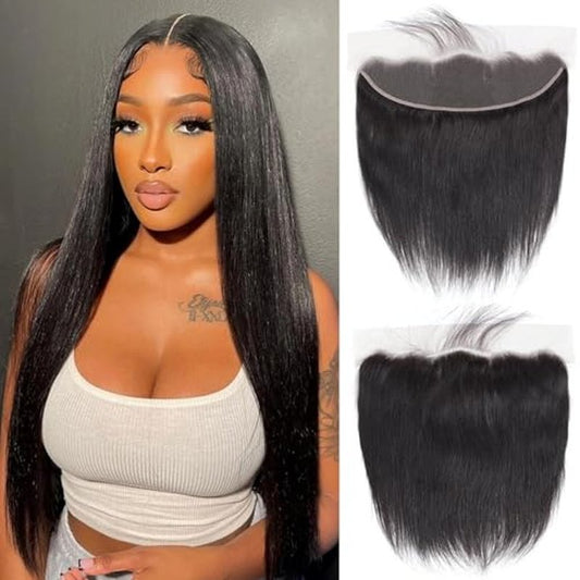 13x4 Lace Frontal Closure Straight Ear to Ear HD Lace Frontal Pre Plucked 20 Inch Brazilian Virgin Human Hair Frontals Free Part 150% Density Hair Extensions Natural Black