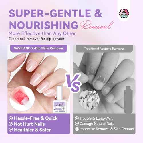 SAVILAND Dip Powder Remover 2 Pcs: Professional Dip Nail Remover Kit Gentle & Safe Remove Dip Nails With Cuticle Oil Nail File Tools No Need Soaking Or Wrapping 0.5 Floz Home Use