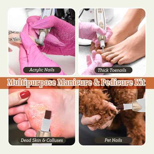 PELCAS Electric Toenail Grinder for Thick Toenails, 5 Speeds Manicure and Pedicure Kit, Cordless Nail Drill with LED Light, Electric Nail File for Human, Pet, Thick Toenails, Natural & Acrylic Nails