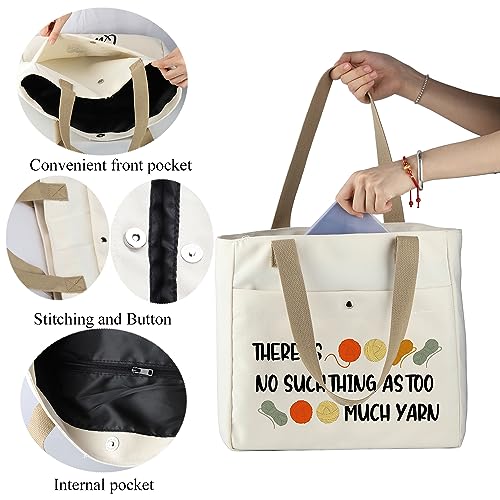 MBMSO Crochet Tote Bag Crocheter Gift There is No Such Thing As Too Much Yarn Tote Bag for Knitting Lover Crochet Beach Tote