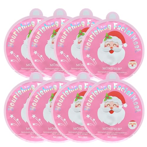 Christmas Facial Masks 8-Pack - Santa Claus Mask Hydrating, Smoothing, and Refreshing Skin-Clearing Face Sheet Masks - Skincare Set for Moisturizing and Soothing Beauty
