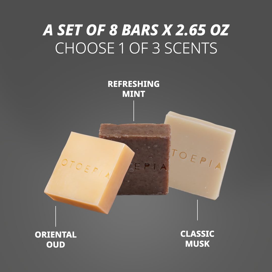 Otoepia Shaving Bar and Body Soap in Mint Scent for Men - 8 Bars, All Purpose Natural Olive Oil - Moisturizing, Nourishing & Gentle on Sensitive Skin Men’s Collection