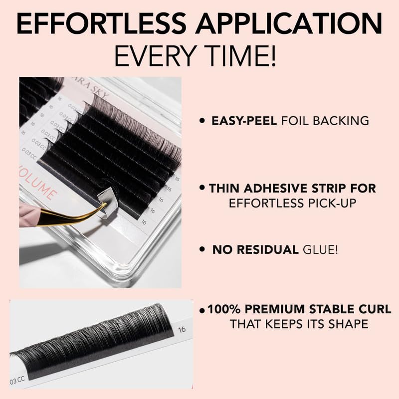 KIARA SKY Cashmere Volume Lash Extensions - Soft Semi-Matte Finish | Professional Use | Black (D-0.05-12MM)