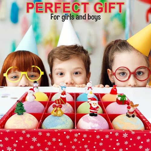 Christmas Bath Bombs for Kids with Surprise Toys Inside - Kids Advent Calendar Bathbombs - 12 Organic Bath Bombs Gift Set, Moisturizing Bubble Bath Fizzies, Stocking Stuffers Christmas Gifts for Kids