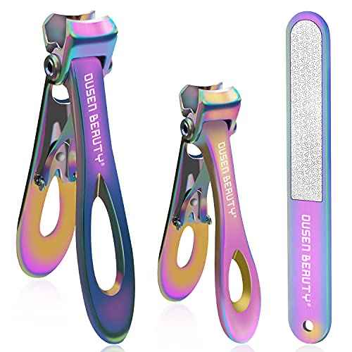 Nail Clippers for Thick Nails, Extra Wide Jaw Opening Nail Cutter for Thick Toenails, Stainless Steel Finger & Toe Nail Clipper with Nail File 3 Pcs Set for Seniors & Adult & Men & Women