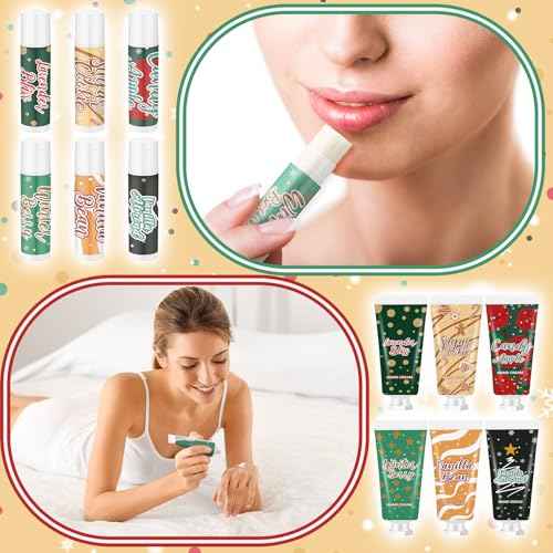Loopeer 48pcs/24sets Christmas Hand Cream and Lip Balm Gift Sets for Women Travel Hand Lotions Moisturizing Lip Care Lipstick for Dry Cracked Christmas Stocking Stuffer Xmas Bulk Gift Coworker Adult