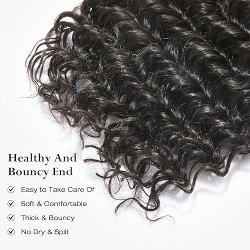 ASHINE Human Hair Bundle Deep Wave Unprocessed Cambodian Raw Hair 16 Inch, Flip Over Quick Weave Wet and Wave Bundles for Women Natural Black