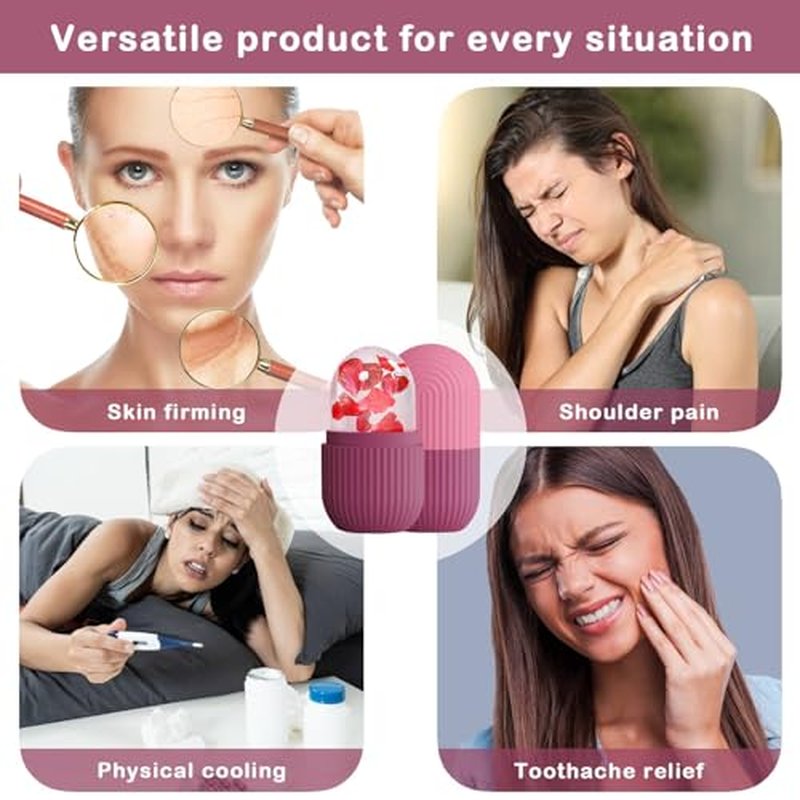 XHJRI Ice Face Roller Massager,Ice Cube Roller for Face, Eyes and Neck Naturally Conditioning and Skin Care,De-Puff Eye Bags,Reduce Migraine Pain,Reusable Massage Silicone Ice Mold (Rose)