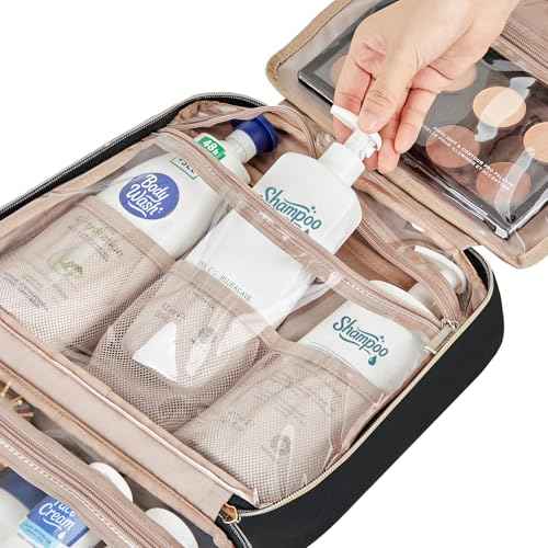 NISHEL Hanging Travel Toiletry Bag, Visible Makeup Organizer, Cosmetic Case for Journey Accessories, Bathroom Shower, Black